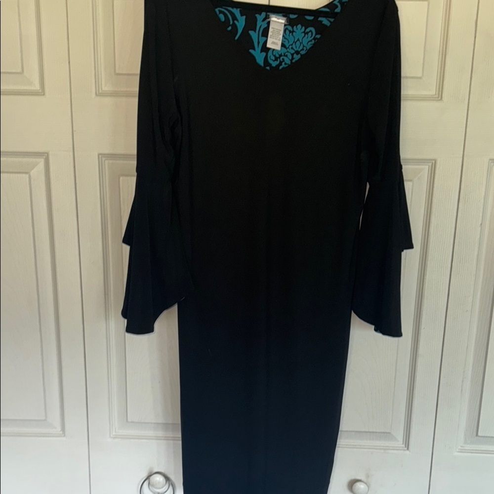 Sami & Jo reversible Black and teal  Floral Long Sleeve Dress - Picture 7 of 11